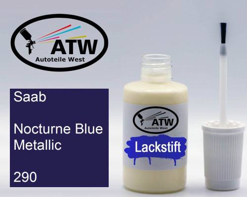 Saab, Nocturne Blue Metallic, 290: 20ml Lackstift, von ATW Autoteile West.